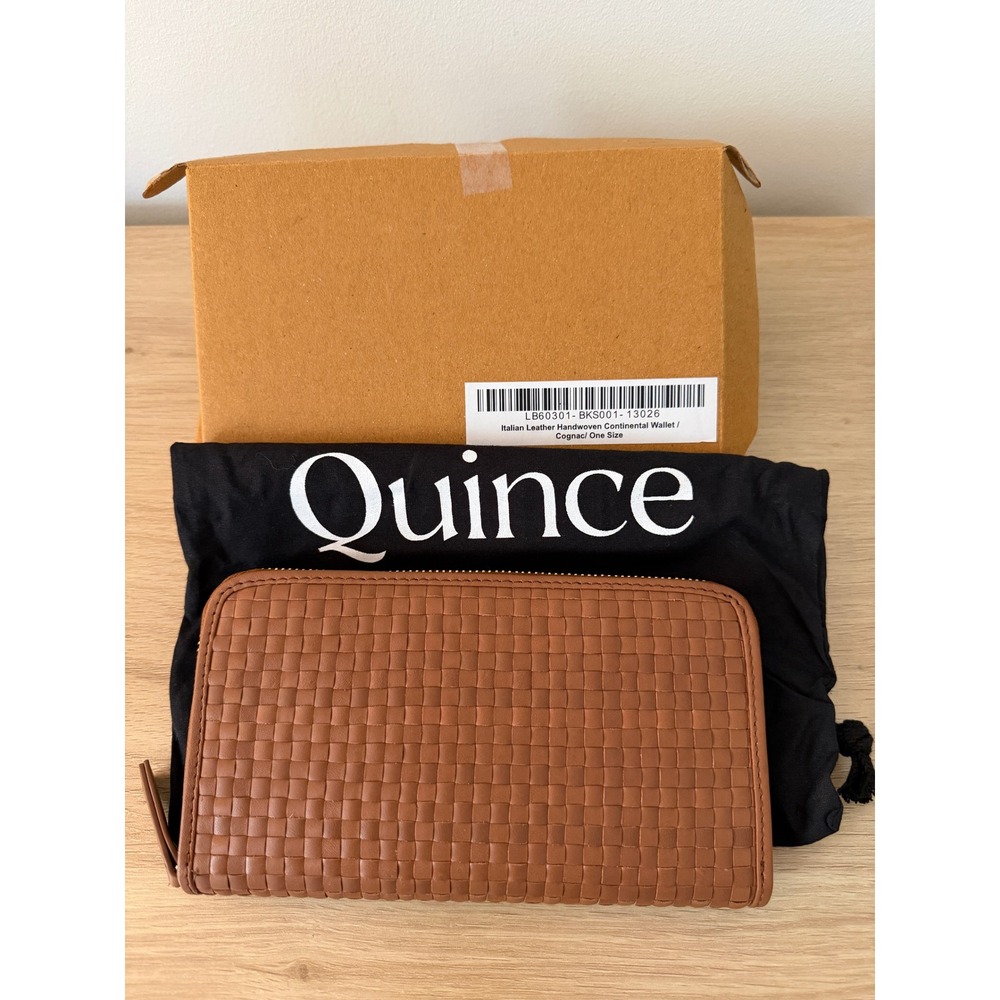 Quince Italian Leather Handwoven Continental Wallet Cognac NWT Box Dust Bag
